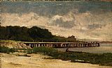 Edward Mitchell Bannister Famous Paintings - landscape with pier